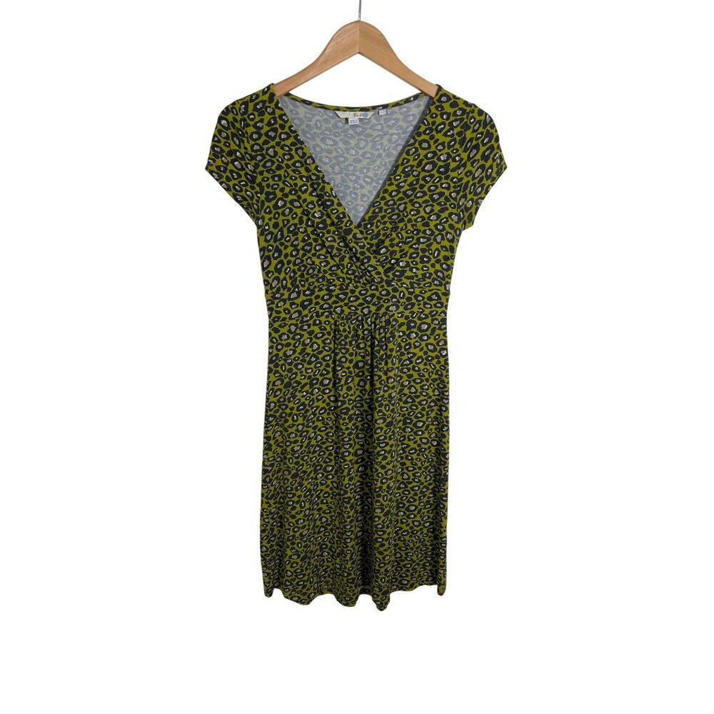 Boden green leopard print dress casual jersey size 6